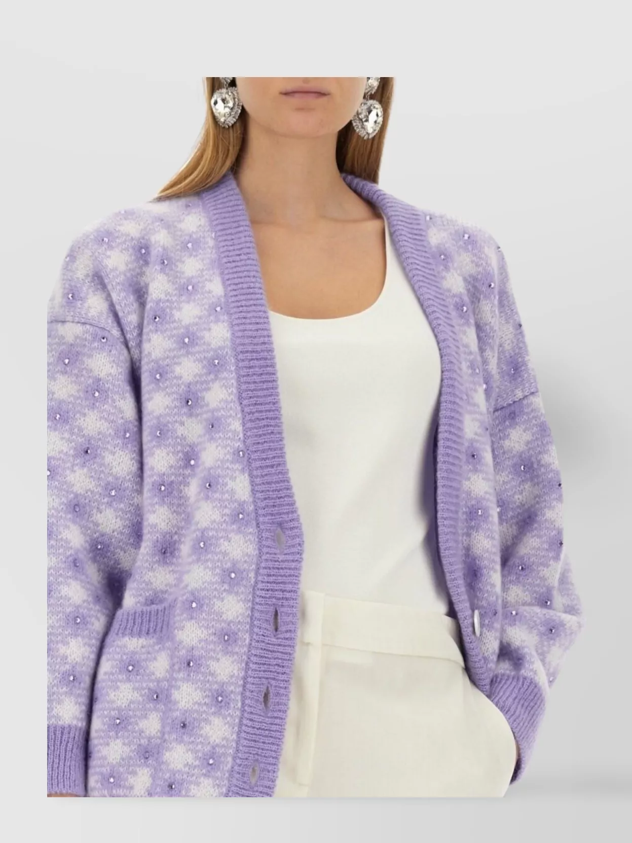 Alessandra Rich Ribbed V-Neck Cardigan With Front Pockets