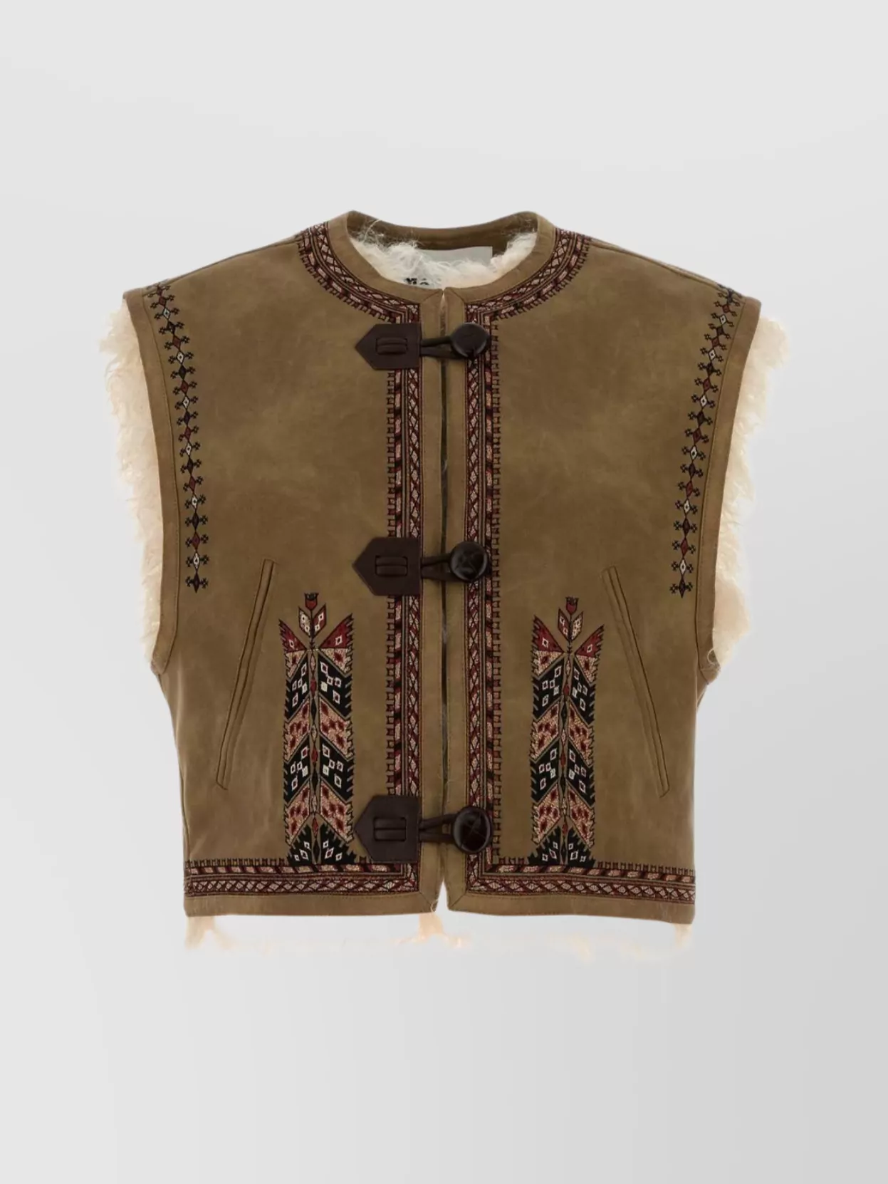 Isabel Marant Étoile Sleeveless Synthetic Leather Vest With Shearling Trim In Brown