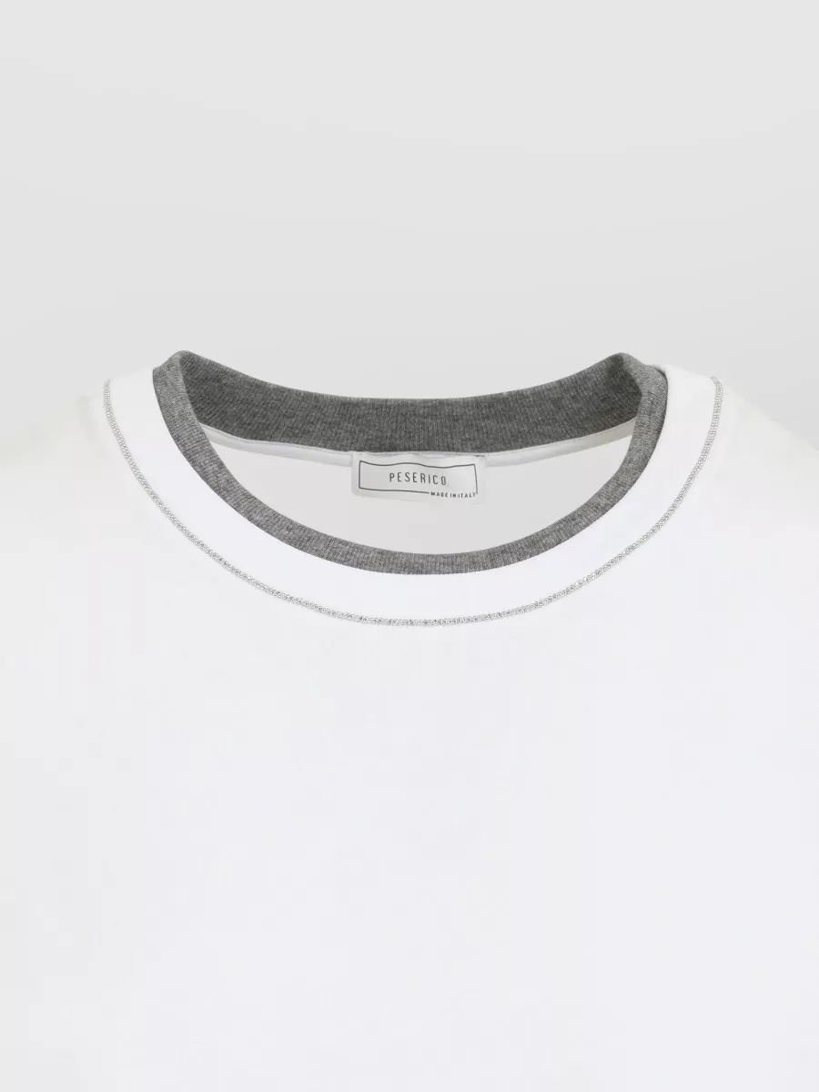 Peserico Lounge Crew Neck T Shirt Contrast Neckline In White