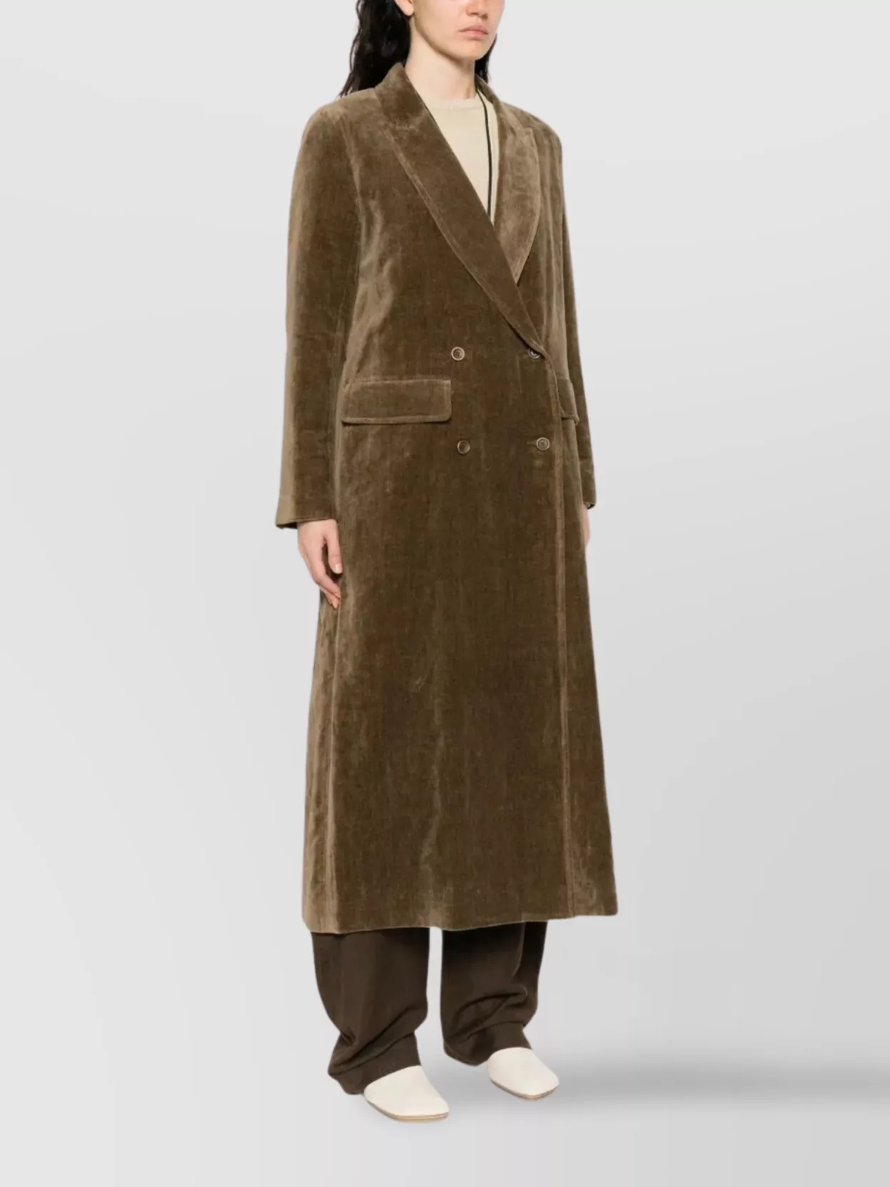 Uma Wang Velvet Texture Camelot Coat With Peak Lapels