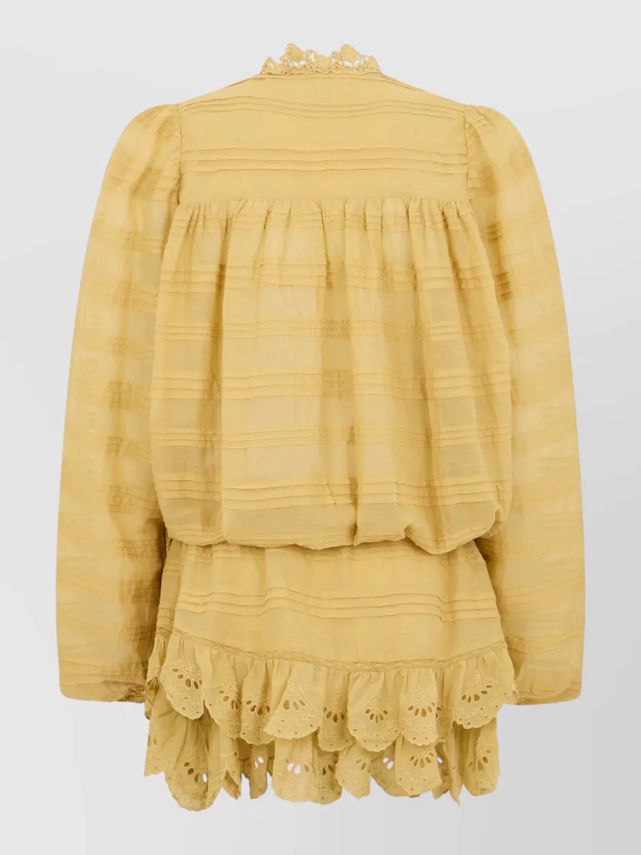 Isabel Marant Etoile Cotton Pleated High-Neck Long-Sleeve Blouse