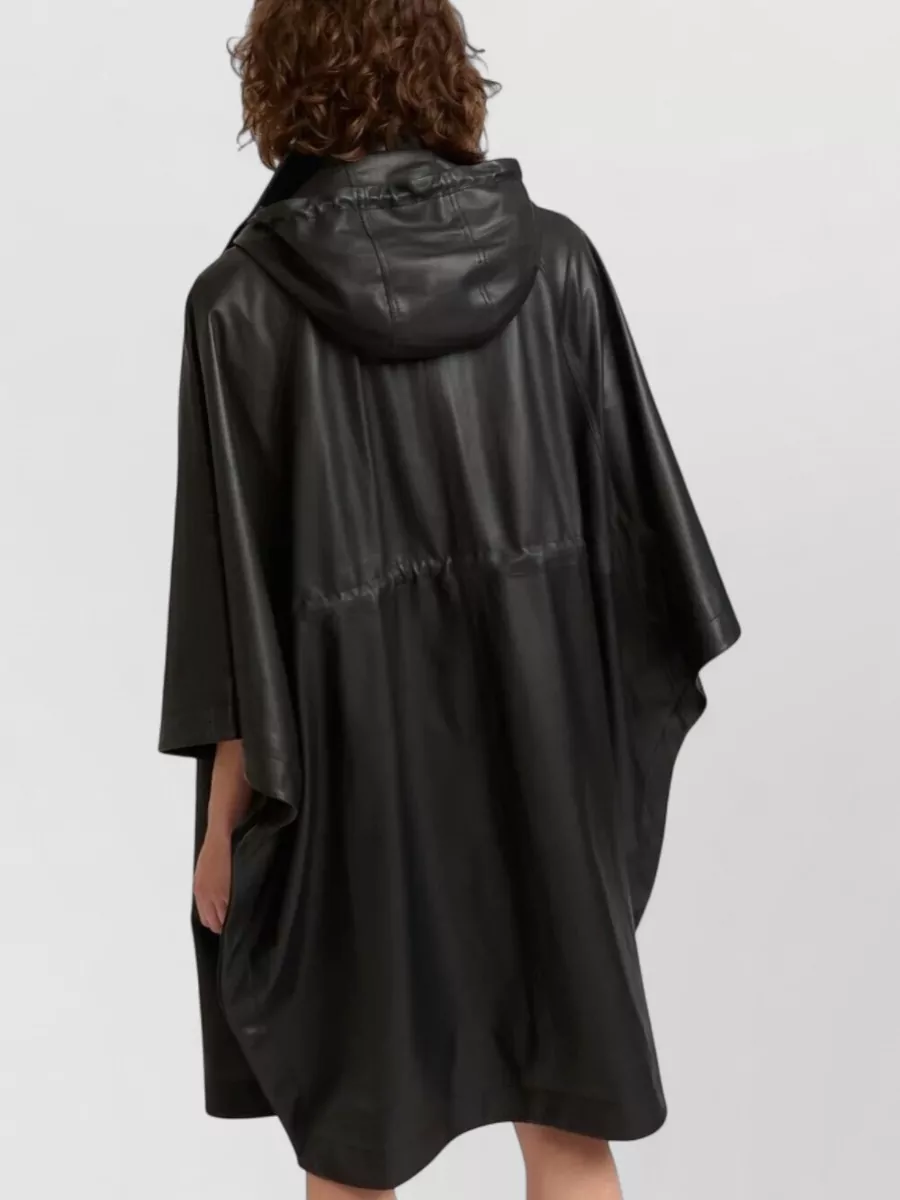 Yves Salomon Leather Drawstring-Waist Cape