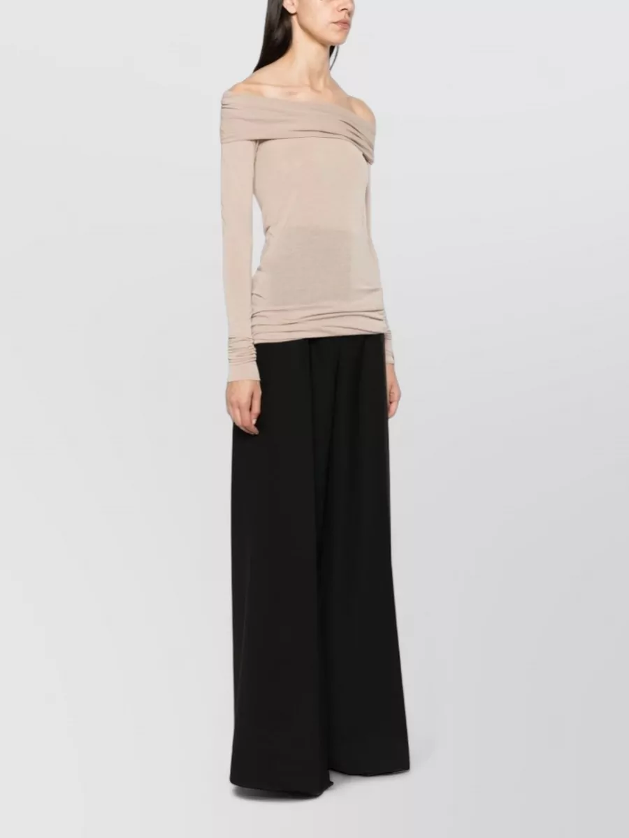 Rick Owens Silk Off-Shoulder Long-Sleeve Ruched Slim-Fit Camisole