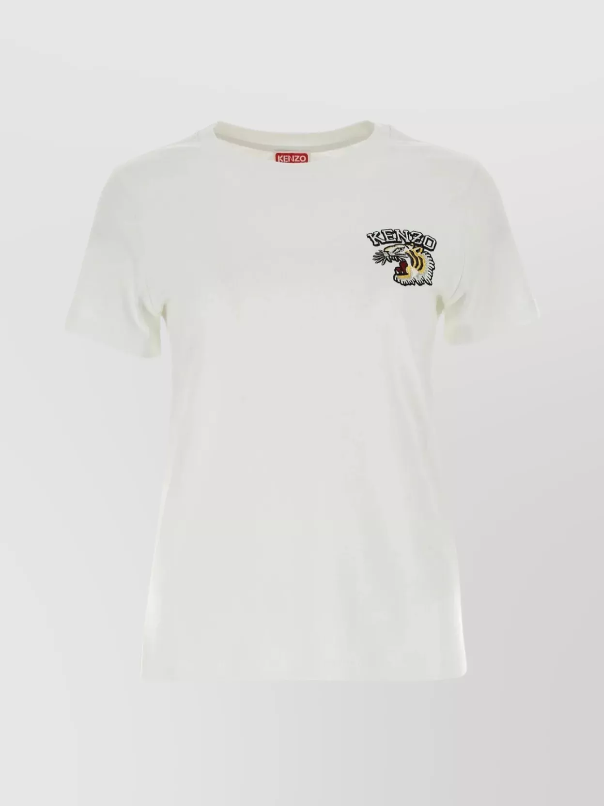 Shop Kenzo Crew-neck T-shirt With Tiger Patch And Ribbed Detail In White