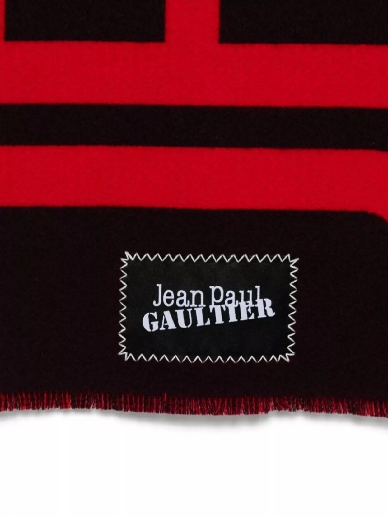 Jean Paul Gaultier Wool Scarf Logo Rectangular Shape Fringed Edges