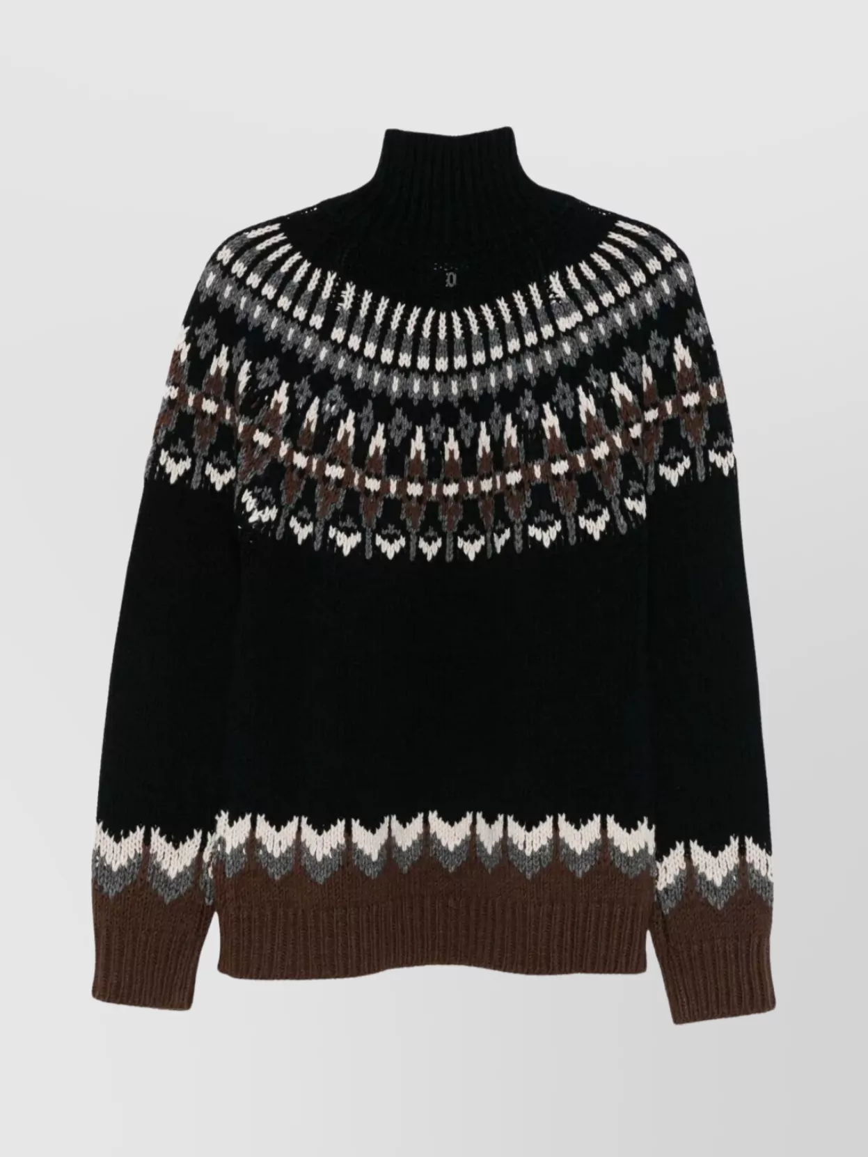 Dondup Turtle Neck Sweater With Fair Isle Pattern In Black