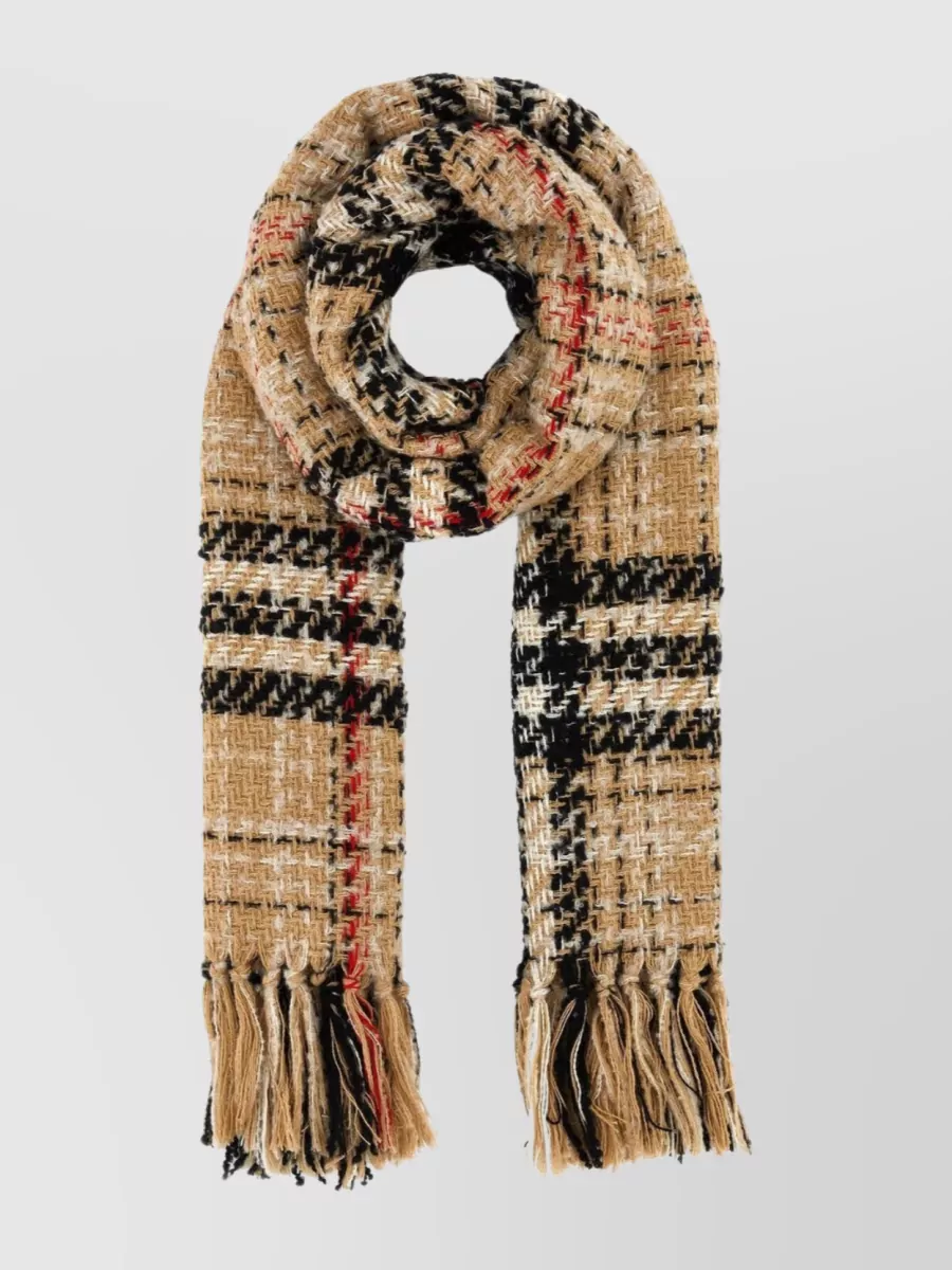 Shop Burberry Checked Tweed Blend Checkered Scarf In Brown