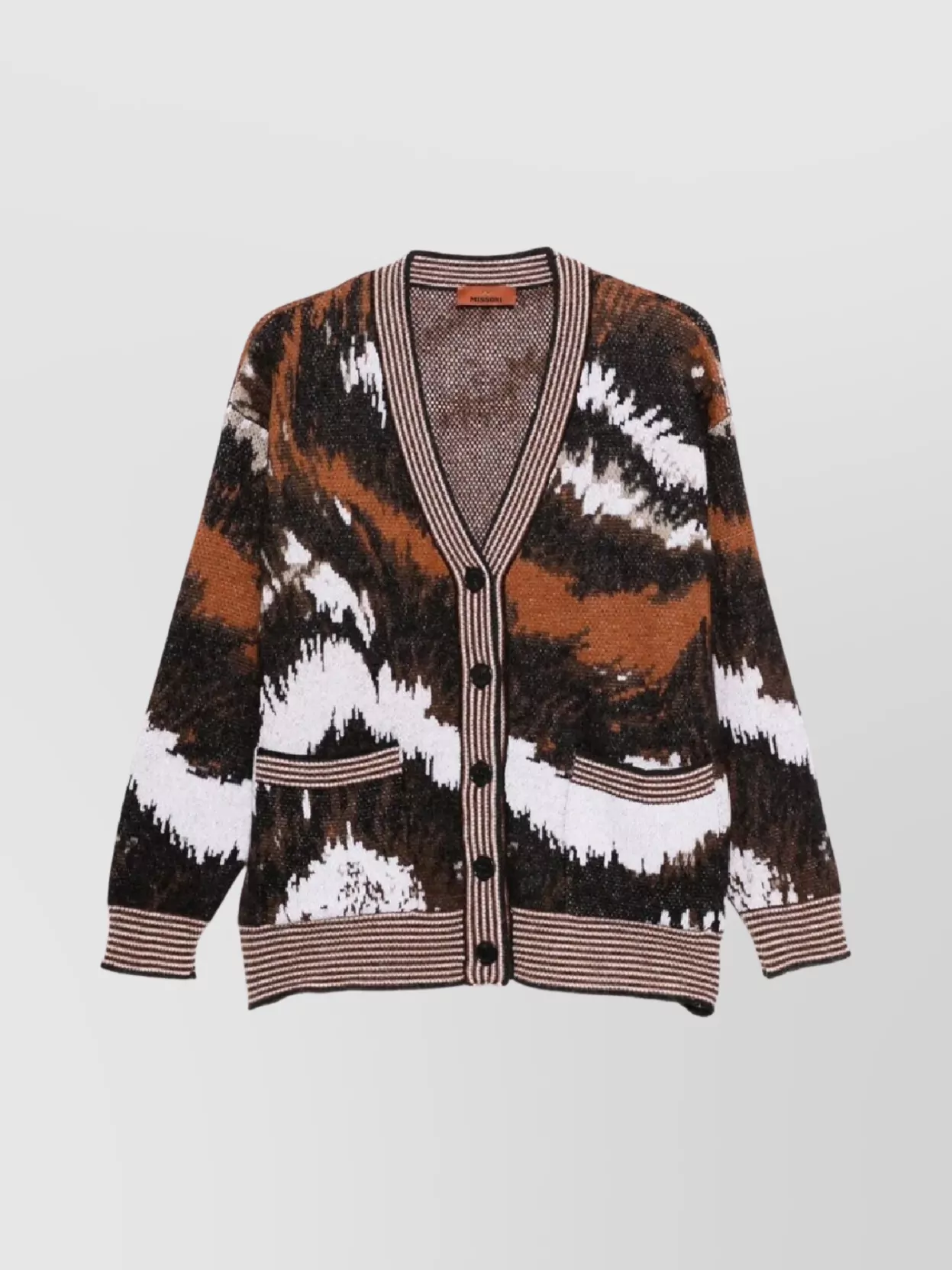 Missoni Long Sleeve Patterned Knit Cardigan V Neck In Black