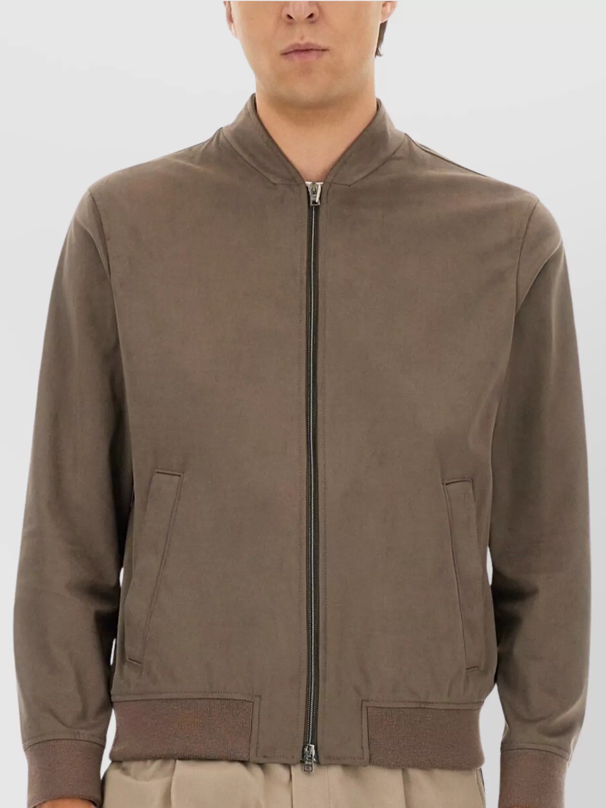 Herno Suede Alternative Bomber Jacket With Long Sleeves In Gray
