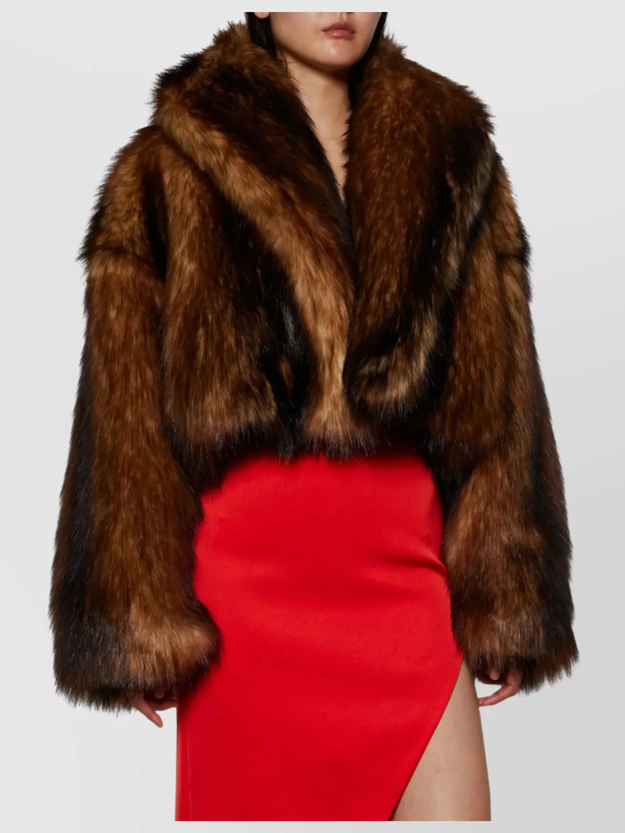 David Koma Cropped Oversized Faux Fur Jacket