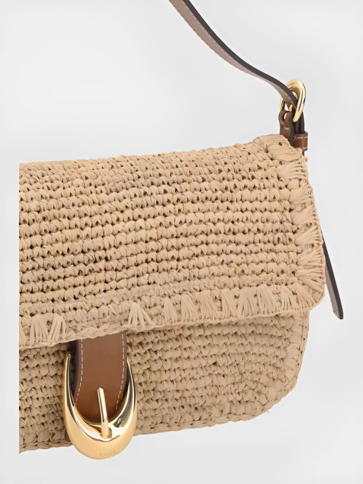 Staud Raffia Woven Buckle Shoulder Bag