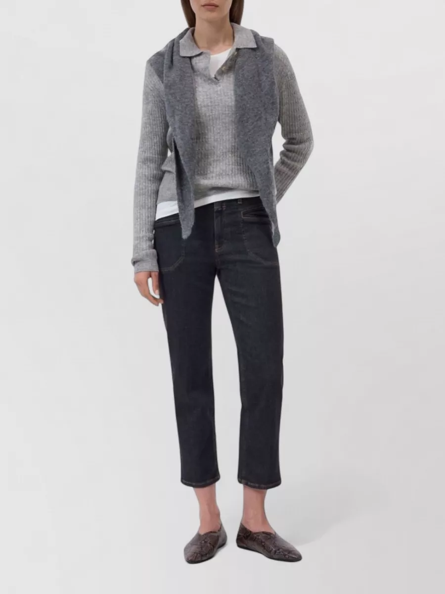Closed Ribbed Knit Polo Jumper