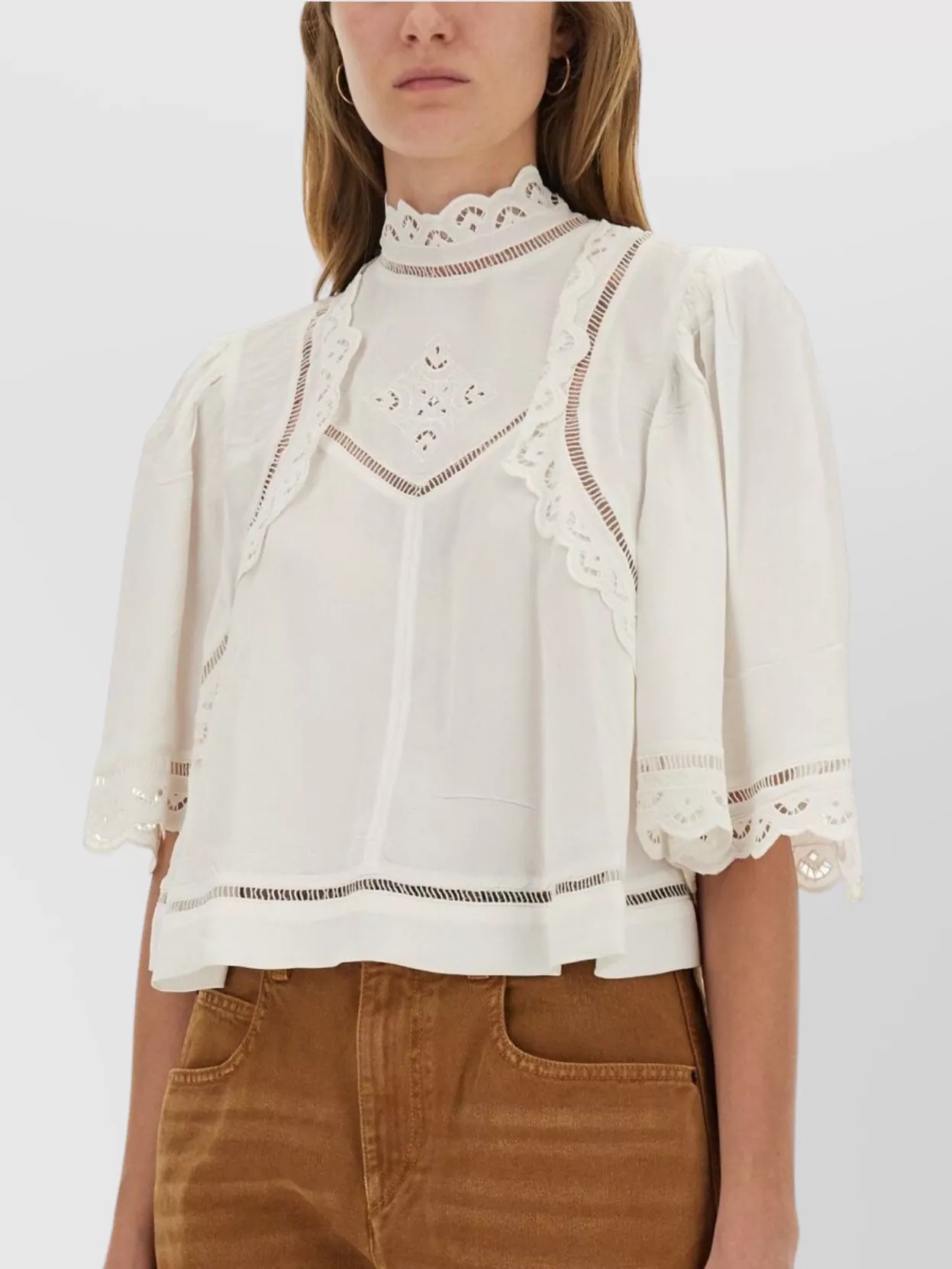 Isabel Marant High Neck Lace Top With Keyhole Back In Brown