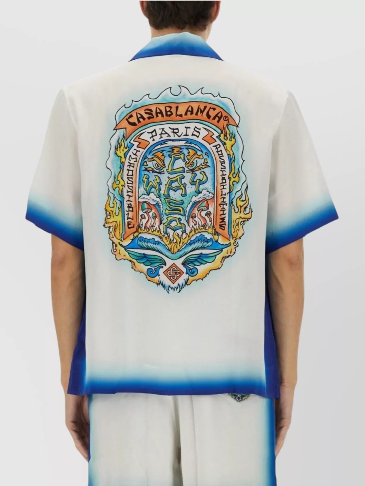 Casablanca White Shirt With Cuban Collar And Maxi Logo Printed On The Back In Silk Man