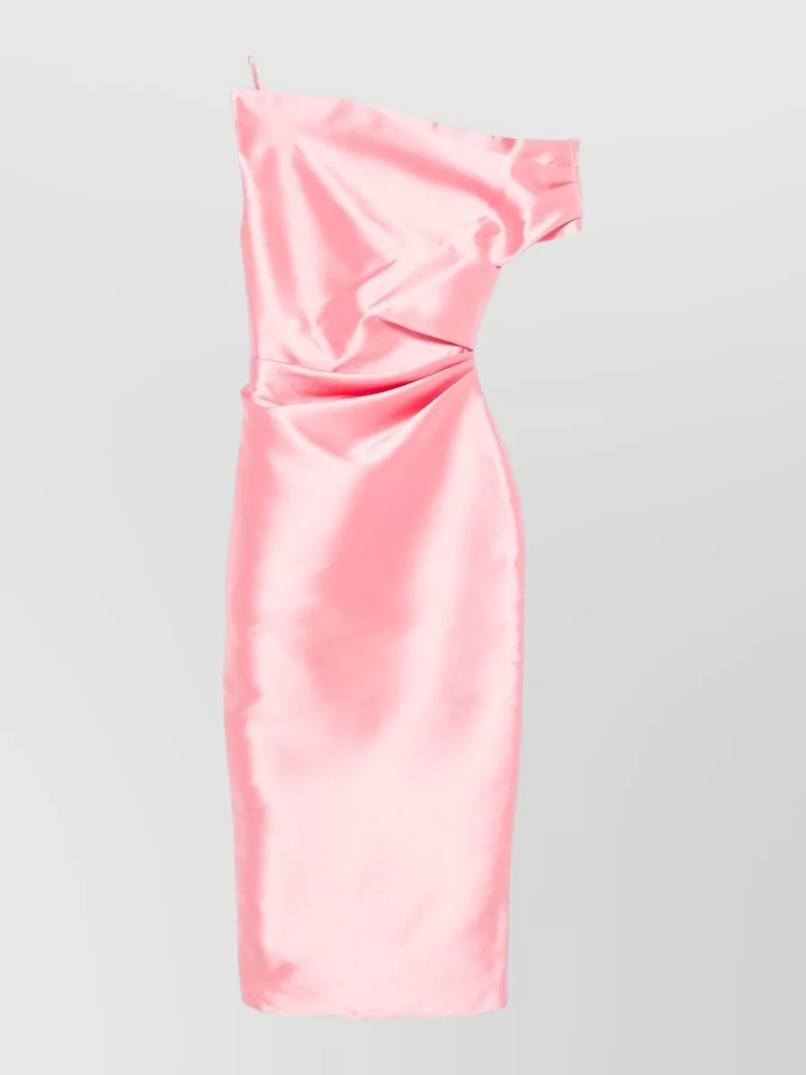 Solace London Ruched Asymmetric One-Sleeve Midi Dress
