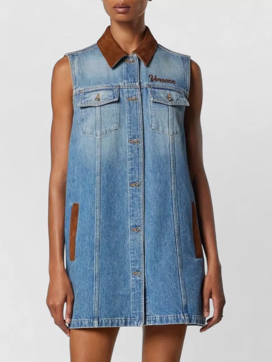 Versace Denim Sleeveless A-Line Mini Dress