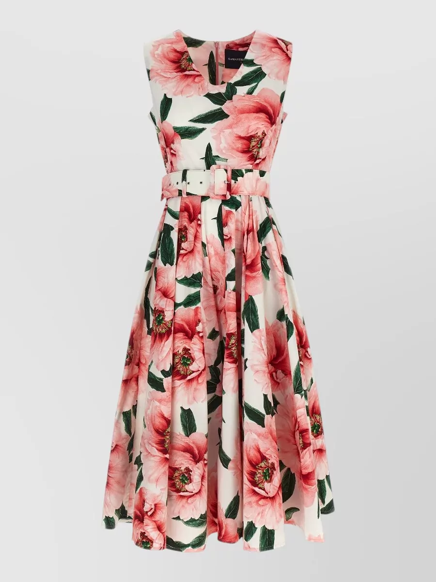 Samantha Sung Cotton v-neck belted midi dress