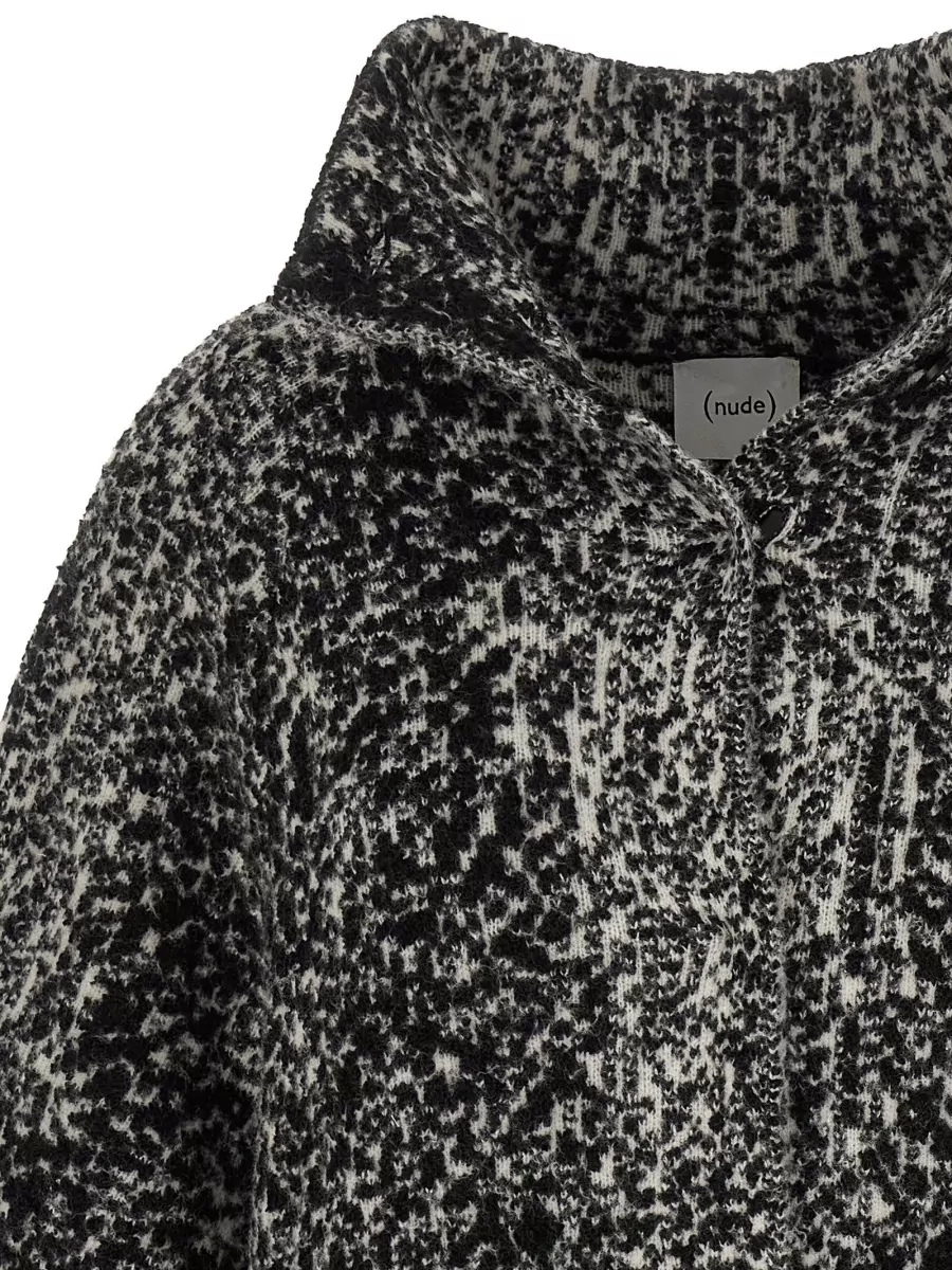 Nude Bouclé Oversized Funnel-Neck Cape Coat