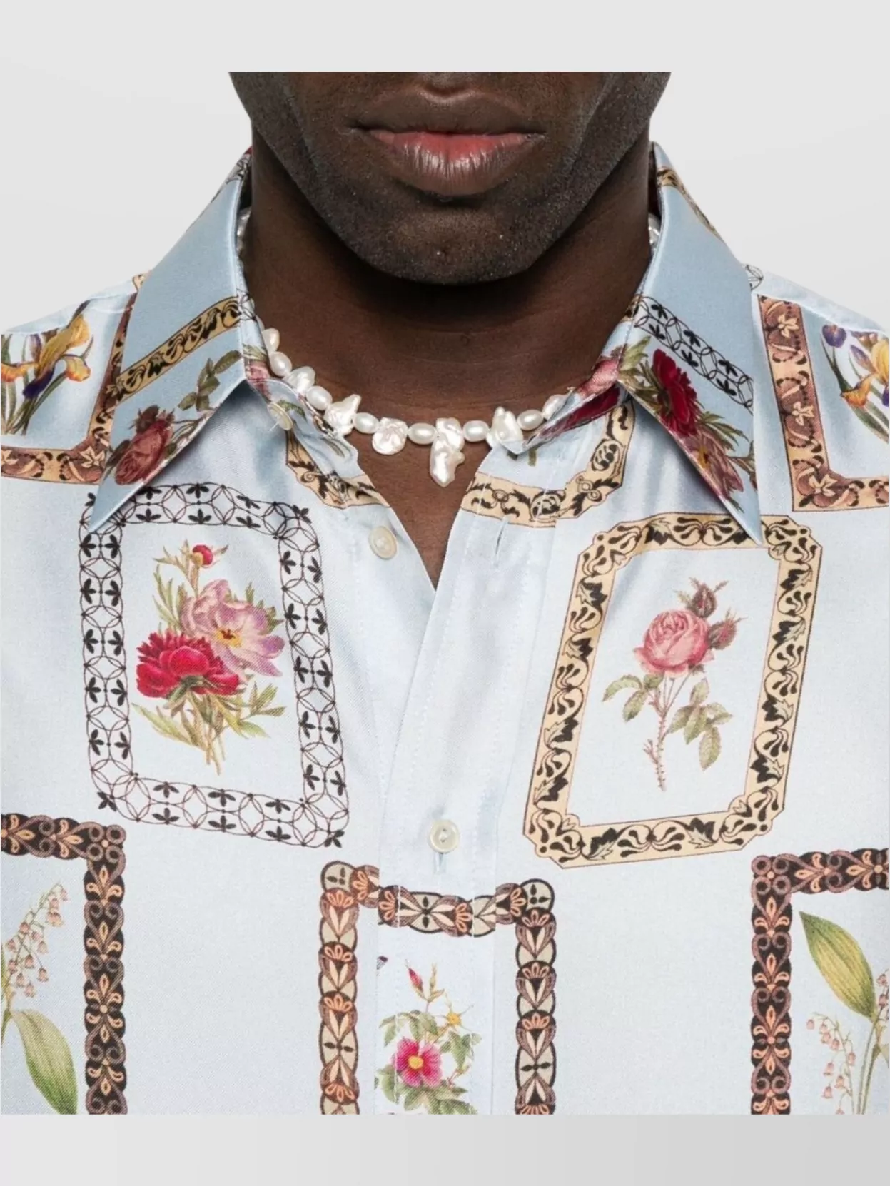 Pierre Louise Mascia Floral Pattern Unisex Top With Buttoned Cuffs