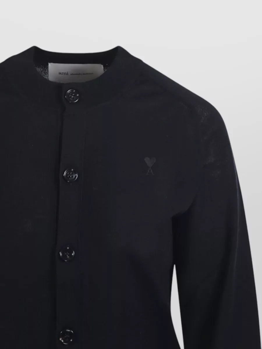Ami Paris Adc Round Neck Merino Wool Cardigan