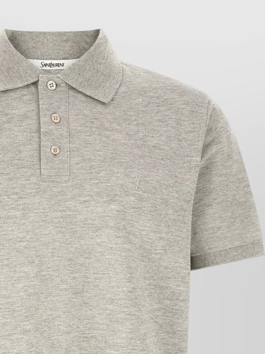 Saint Laurent Embroidered Cotton Blend Polo Shirt