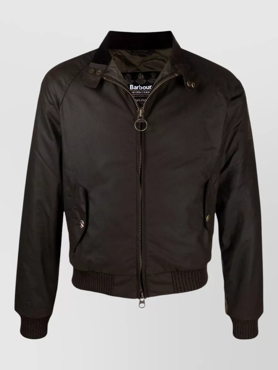 Barbour International cotton waxed funnel neck bomber jacket