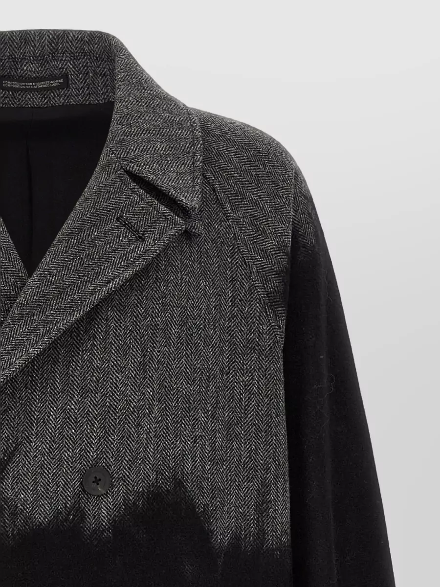 Yohji Yamamoto Wool Shaded Herringbone Double-Breasted Long Coat