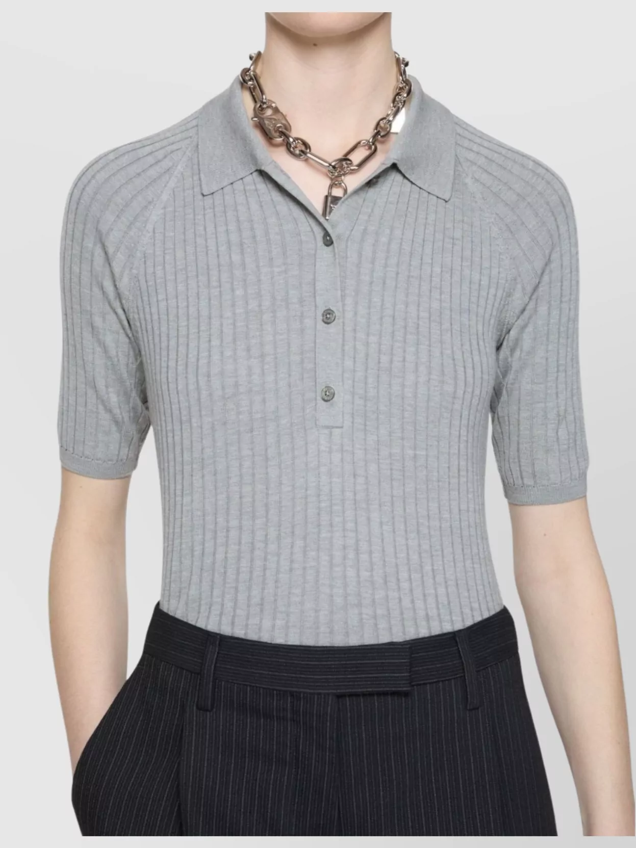 Acne Studios Ribbed Texture Short Sleeve Polo Top