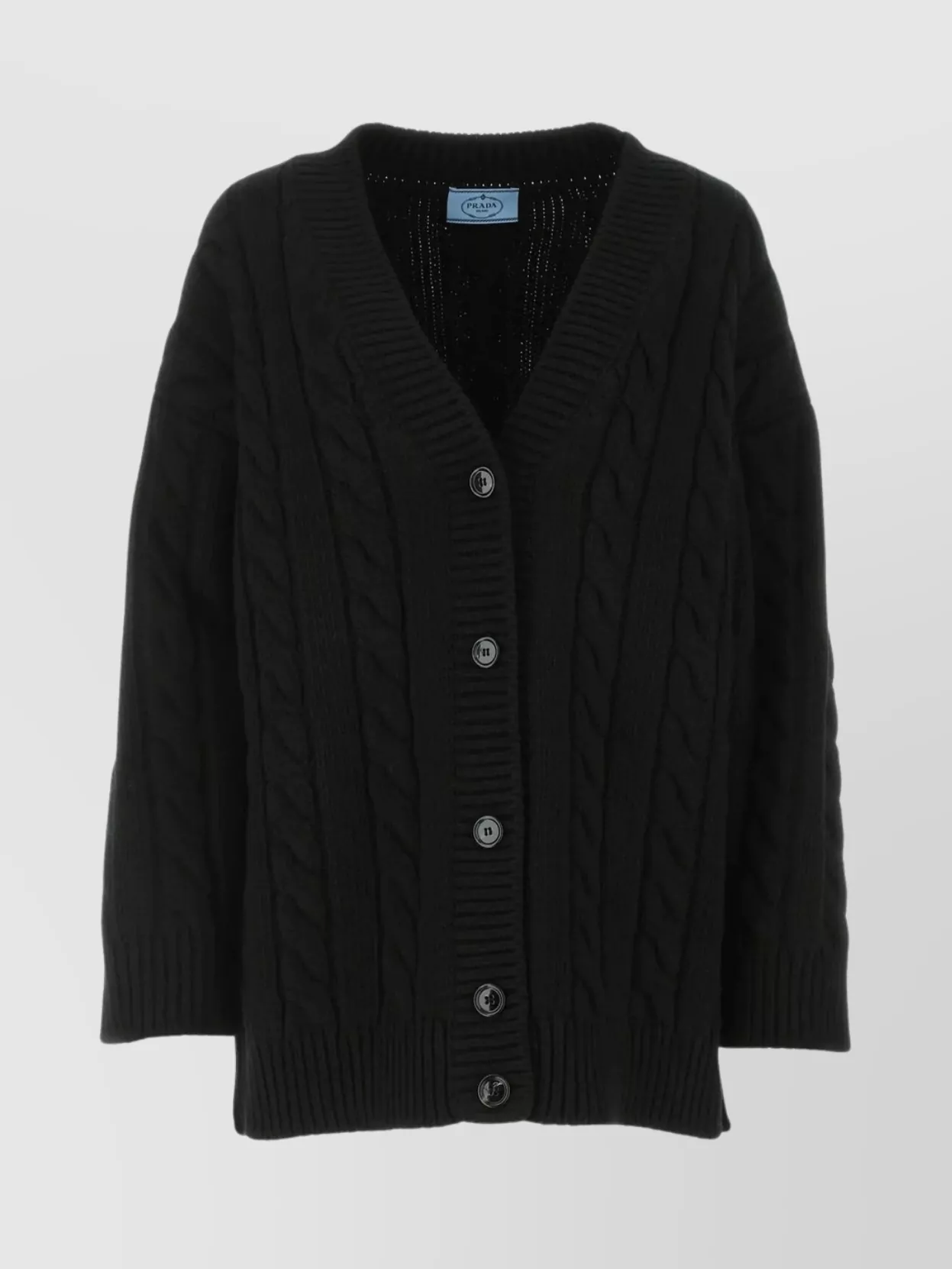 Shop Prada V Neck Cable Knit Cardigan In Luxurious Wool Blend
