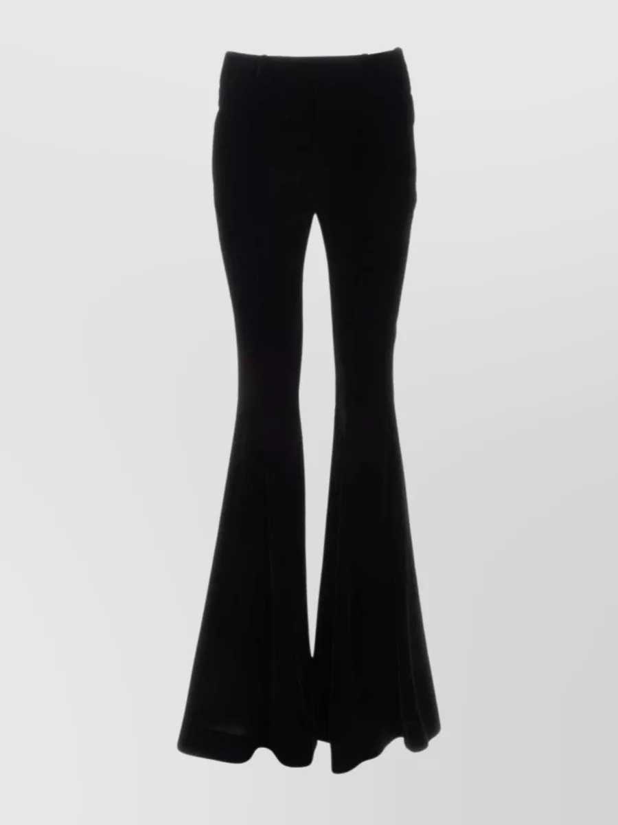 Shop Saint Laurent Flared High-waisted Velvet Pant In Black
