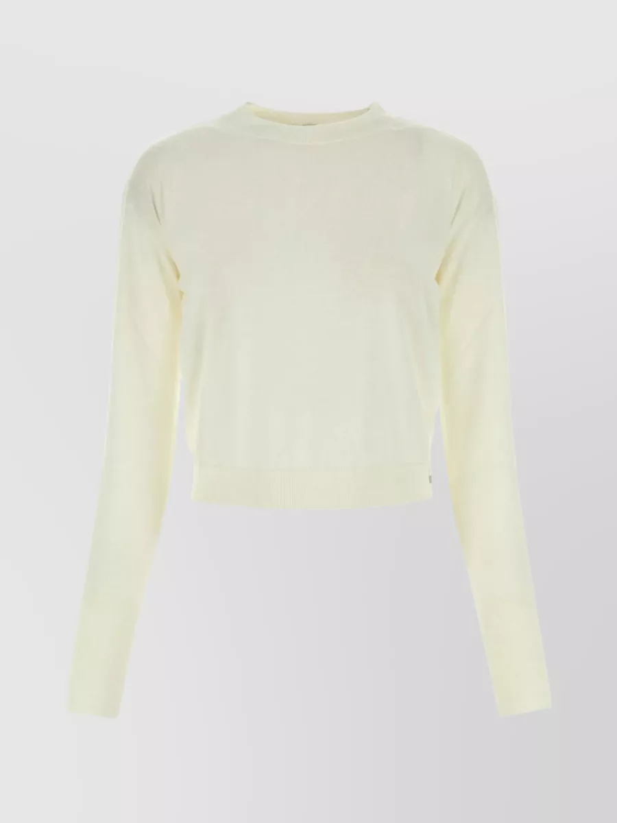 Shop Herno Cropped Wool Sweater With Long Sleeves In Cream