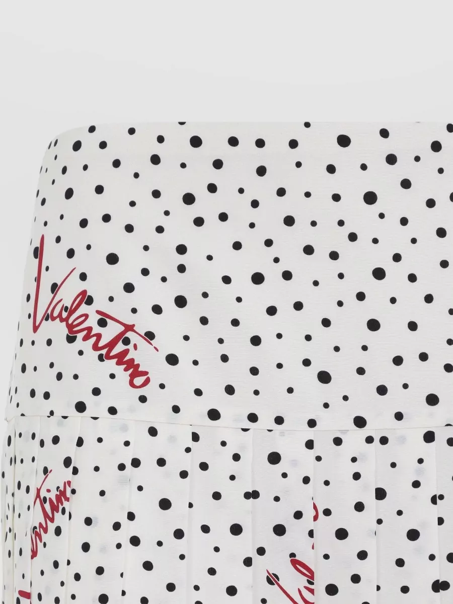 Valentino Silk Pleated Logo Print Midi Skirt