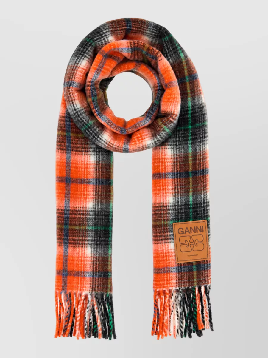 Ganni checked wool scarf