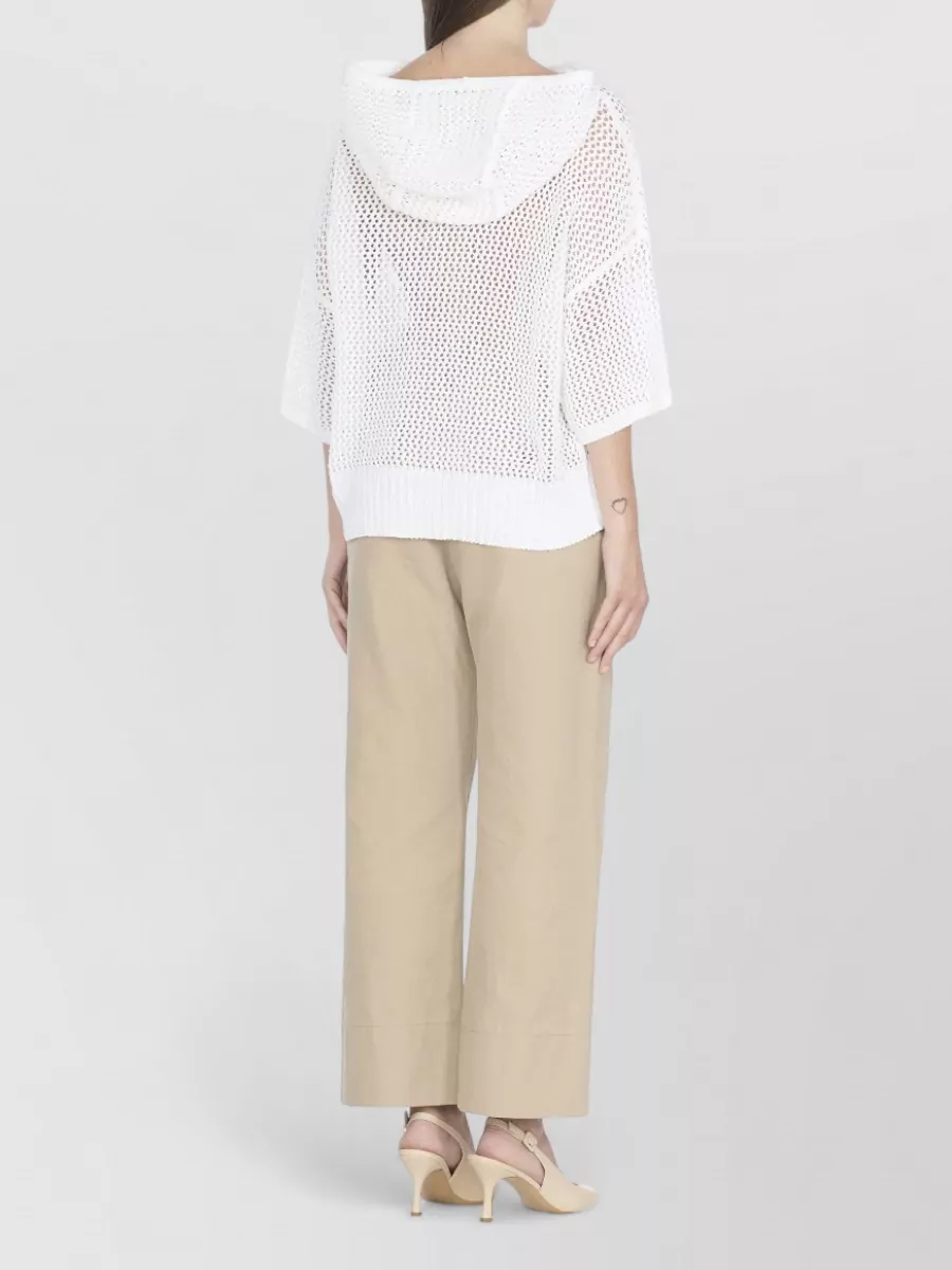 Antonelli Firenze Perforated Hooded Short-Sleeve Knitted Top