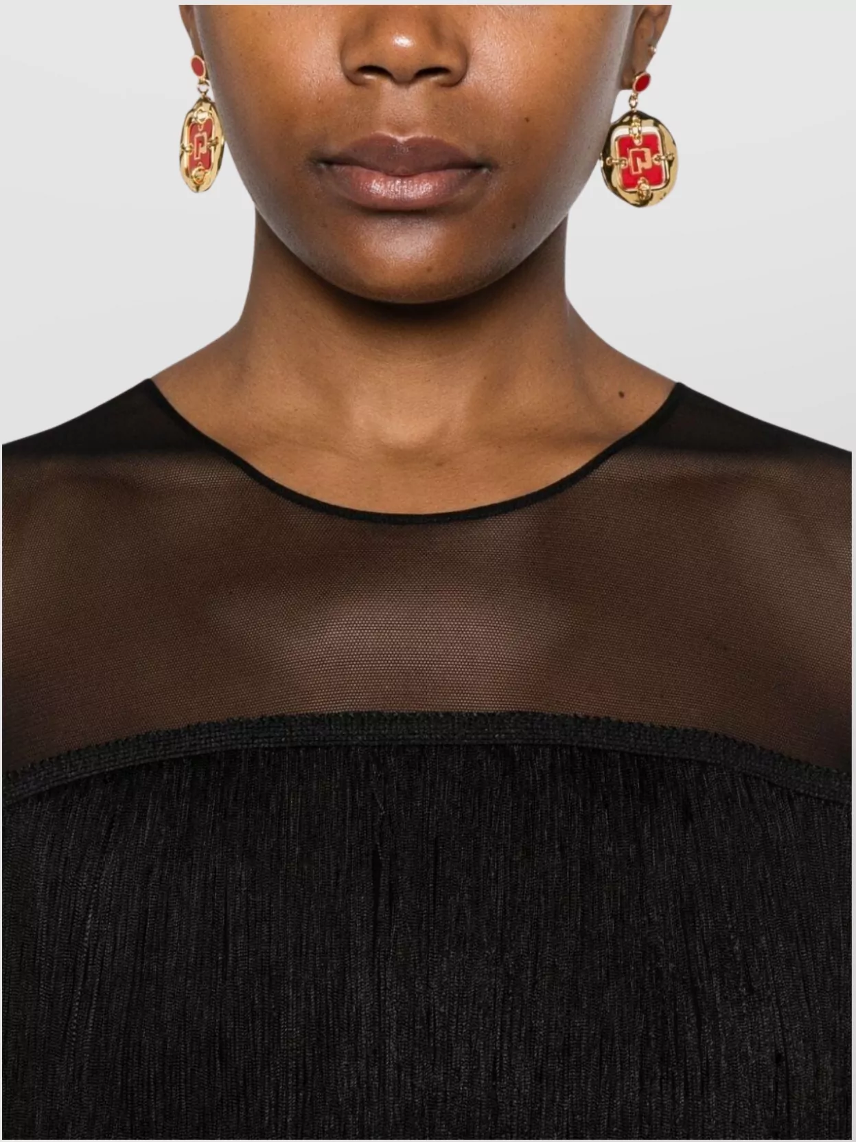 Norma Kamali Shift Dress Fringed Semi-Sheer Panels