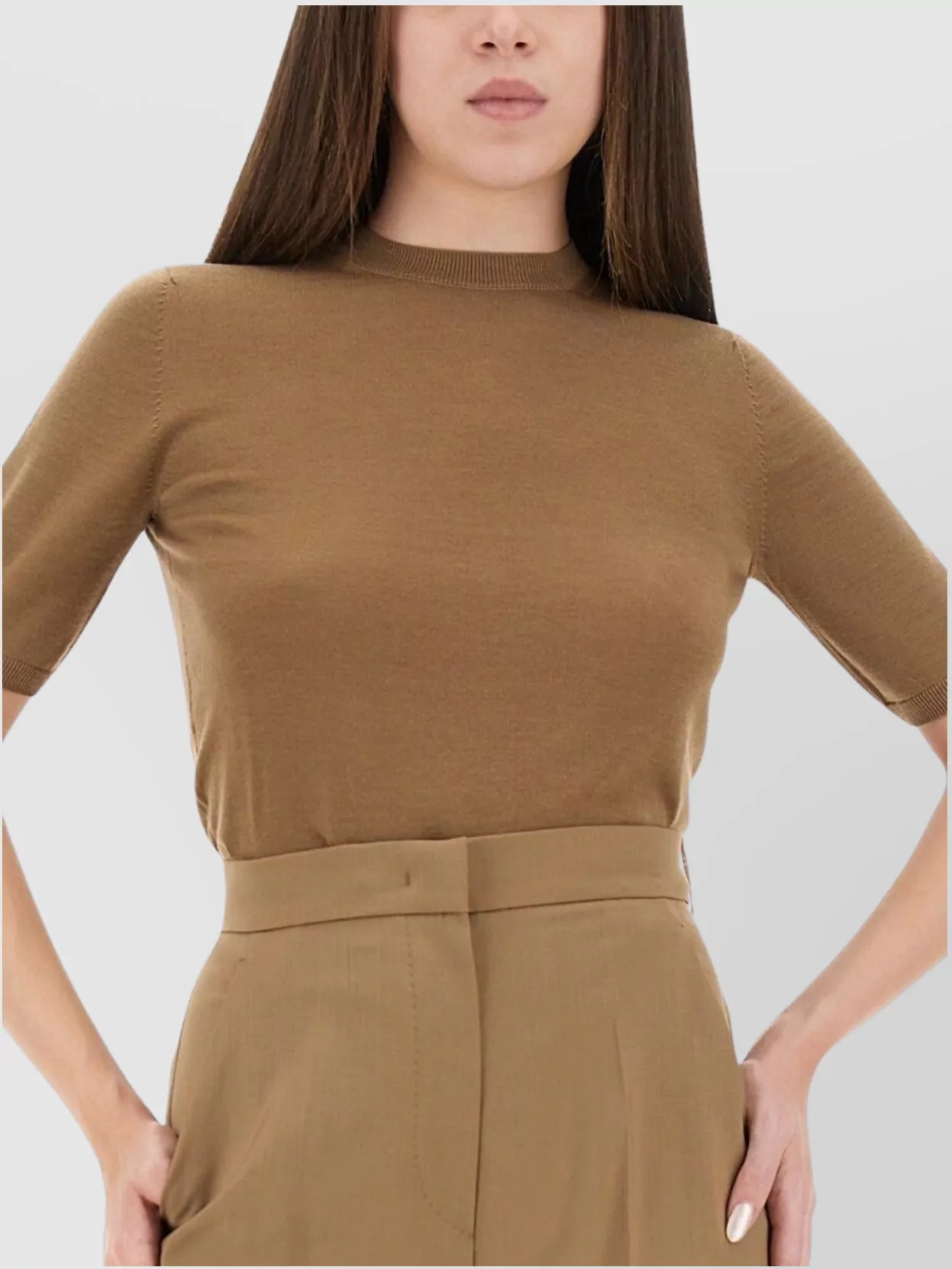 Max Mara Slim Fit Ribbed Knit Short Sleeve Top