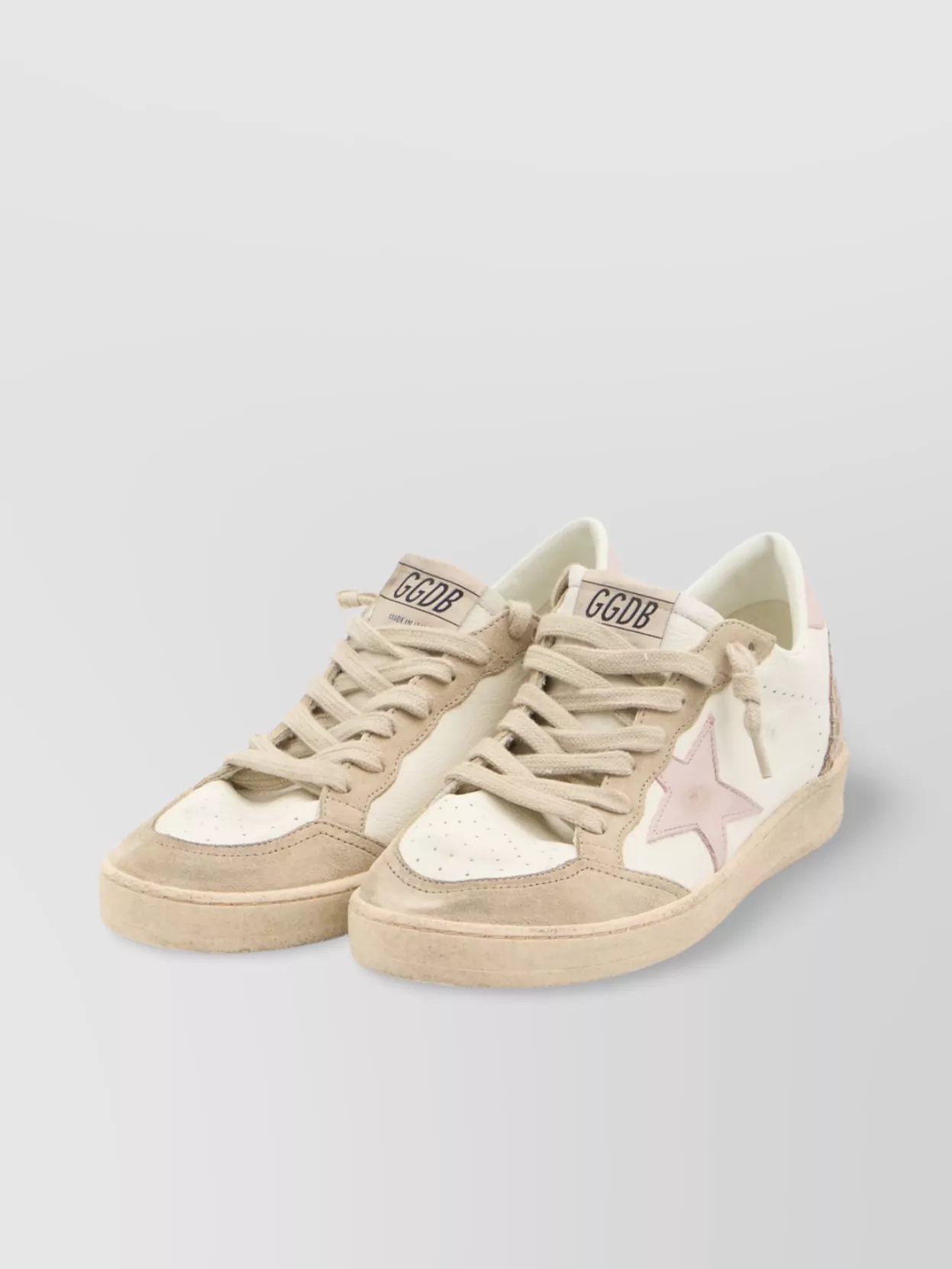 Golden Goose 'ballstar' White Low Top Sneakers With Glittered Star Patch On The Side And Glittered Heel With Logo In Multi