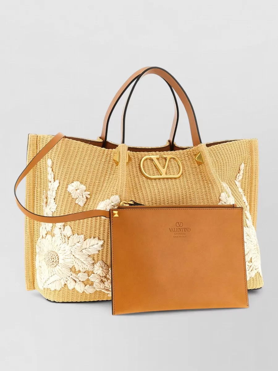 Valentino Garavani Vlogo Signature Medium Raffia Tote Bag
