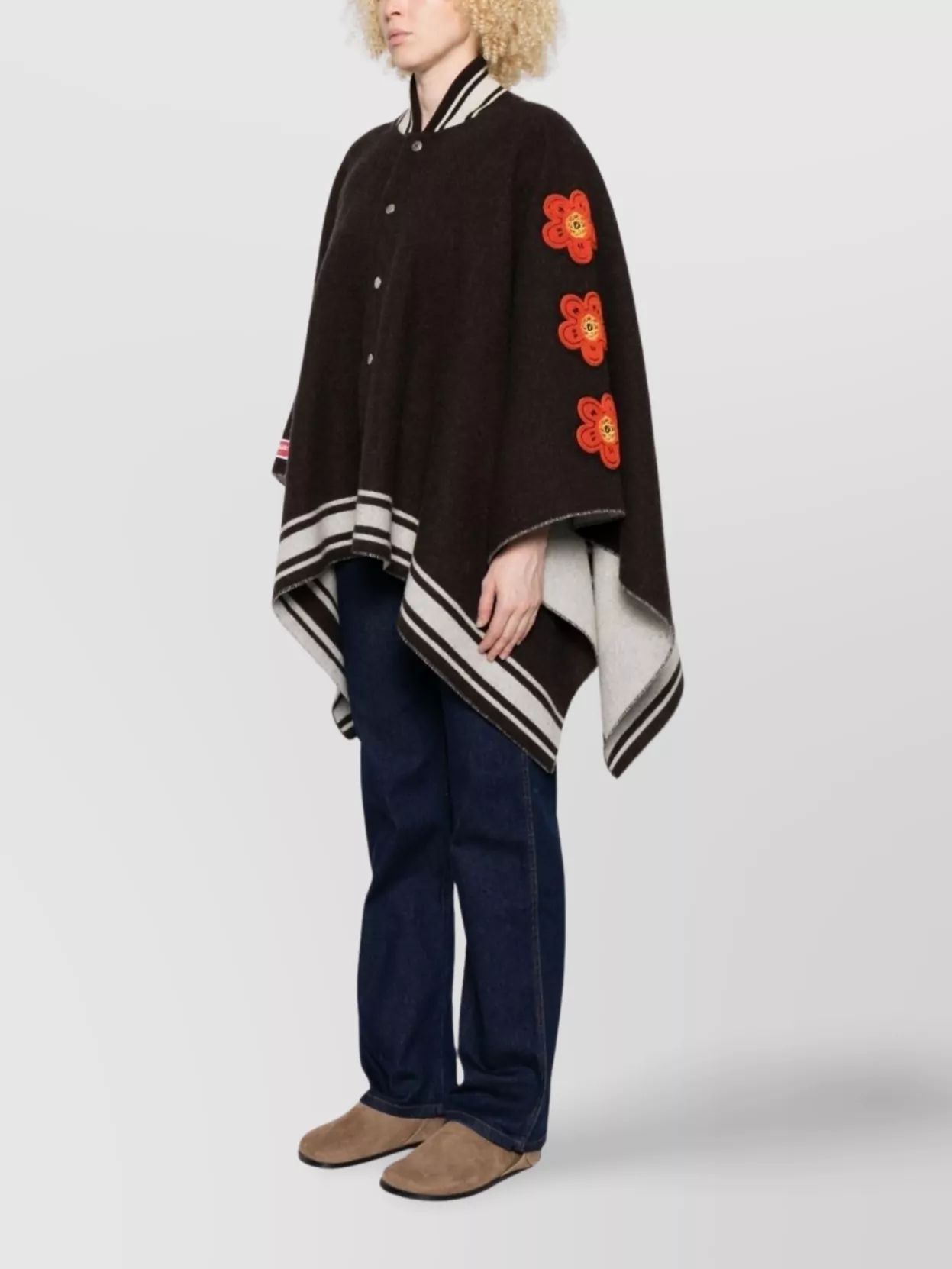Kenzo Embroidered Floral Collar Striped Hem Jackets