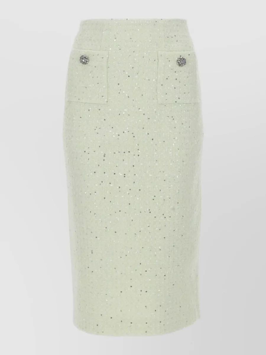 Self-Portrait Bouclé fitted midi pencil skirt