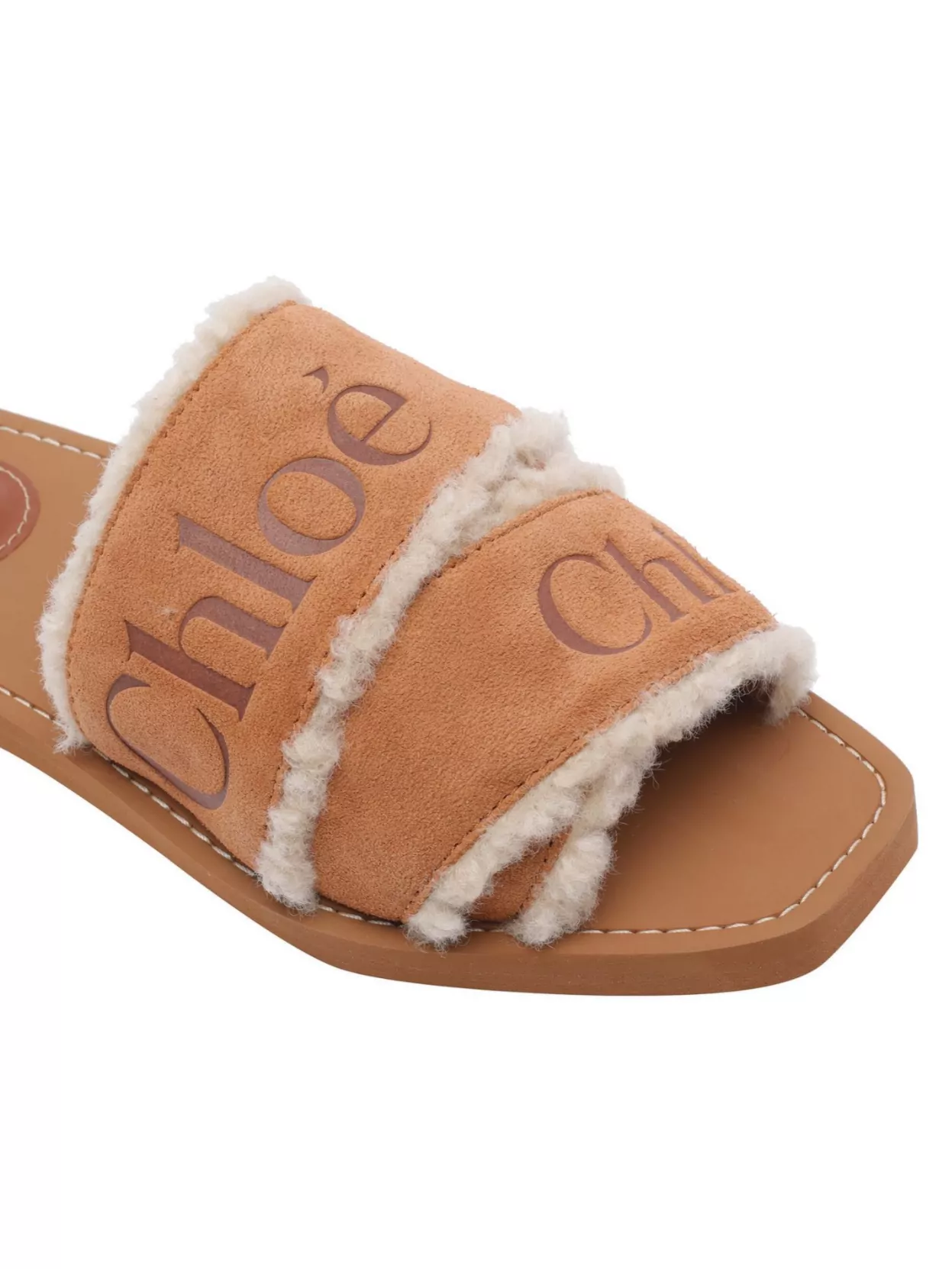 Chloé Suede Leather Flat Sandals With Faux Fur