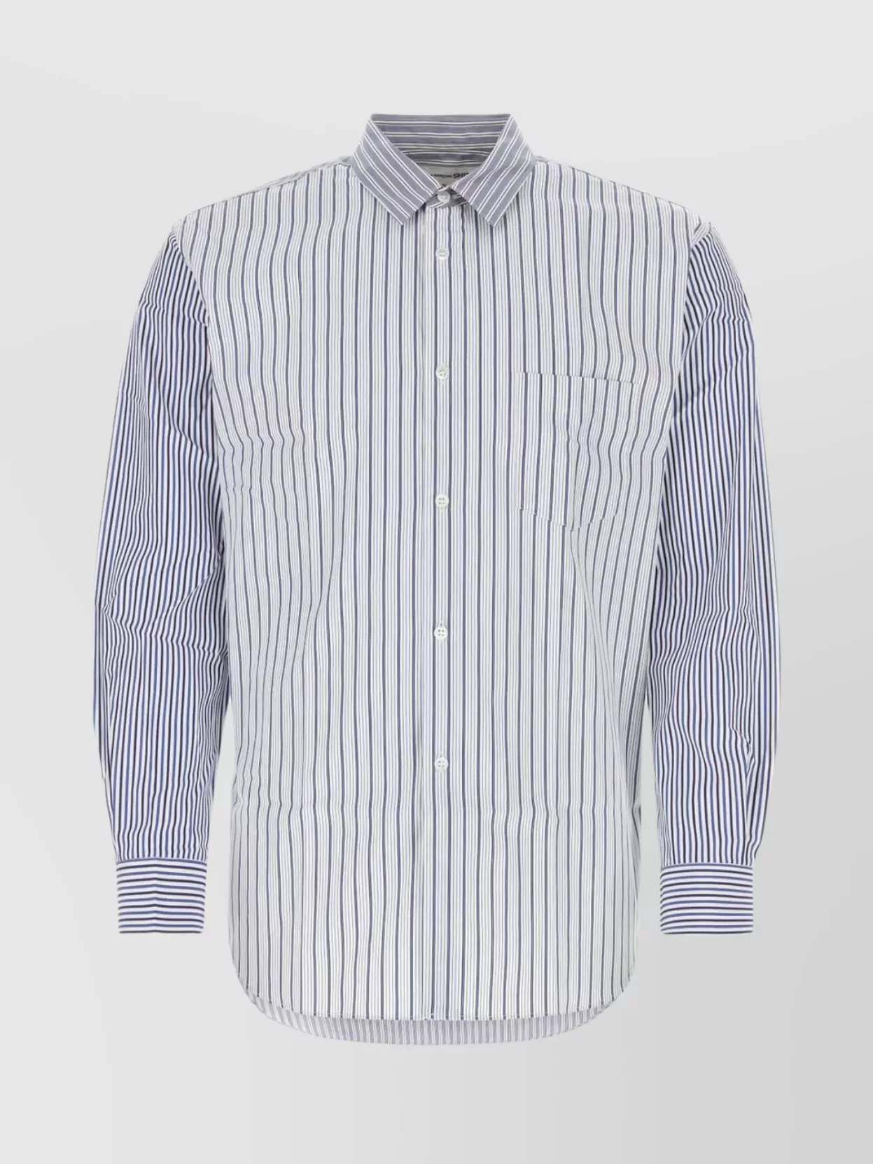 Comme Des Garçons Striped Poplin Shirt With Button-down Collar In Blue
