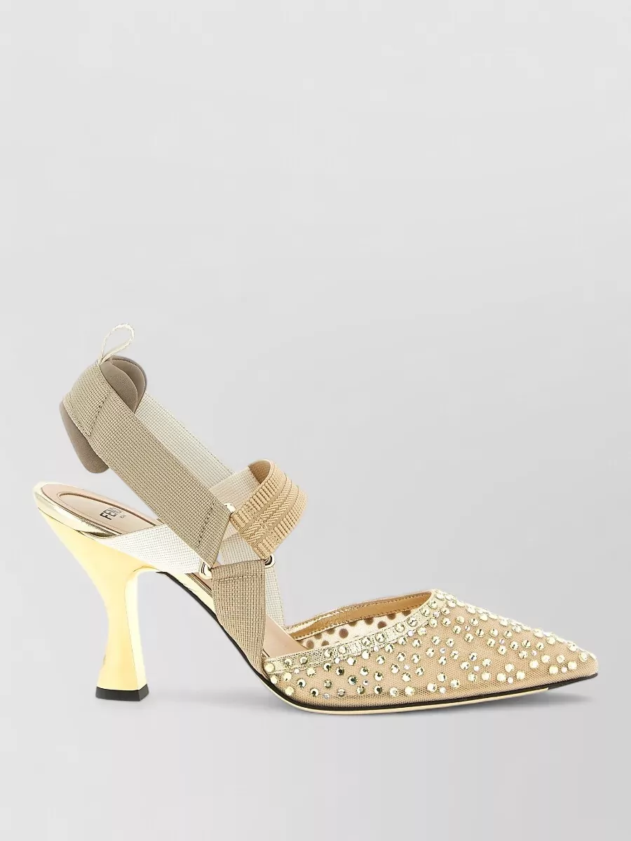 Fendi Mesh Crystal-Embellished Slingback Pumps