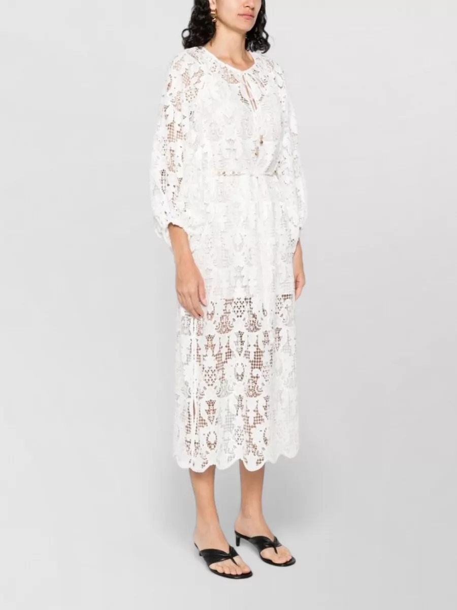 Zimmermann Lace-Up Puff-Sleeve Midi Dress