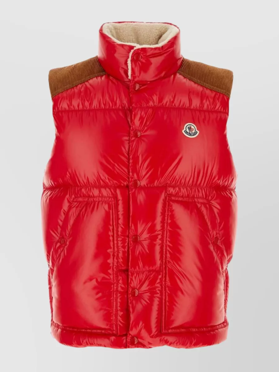 Shop Moncler Ardeche Quilted Sleeveless Jacket With High Collar In Red