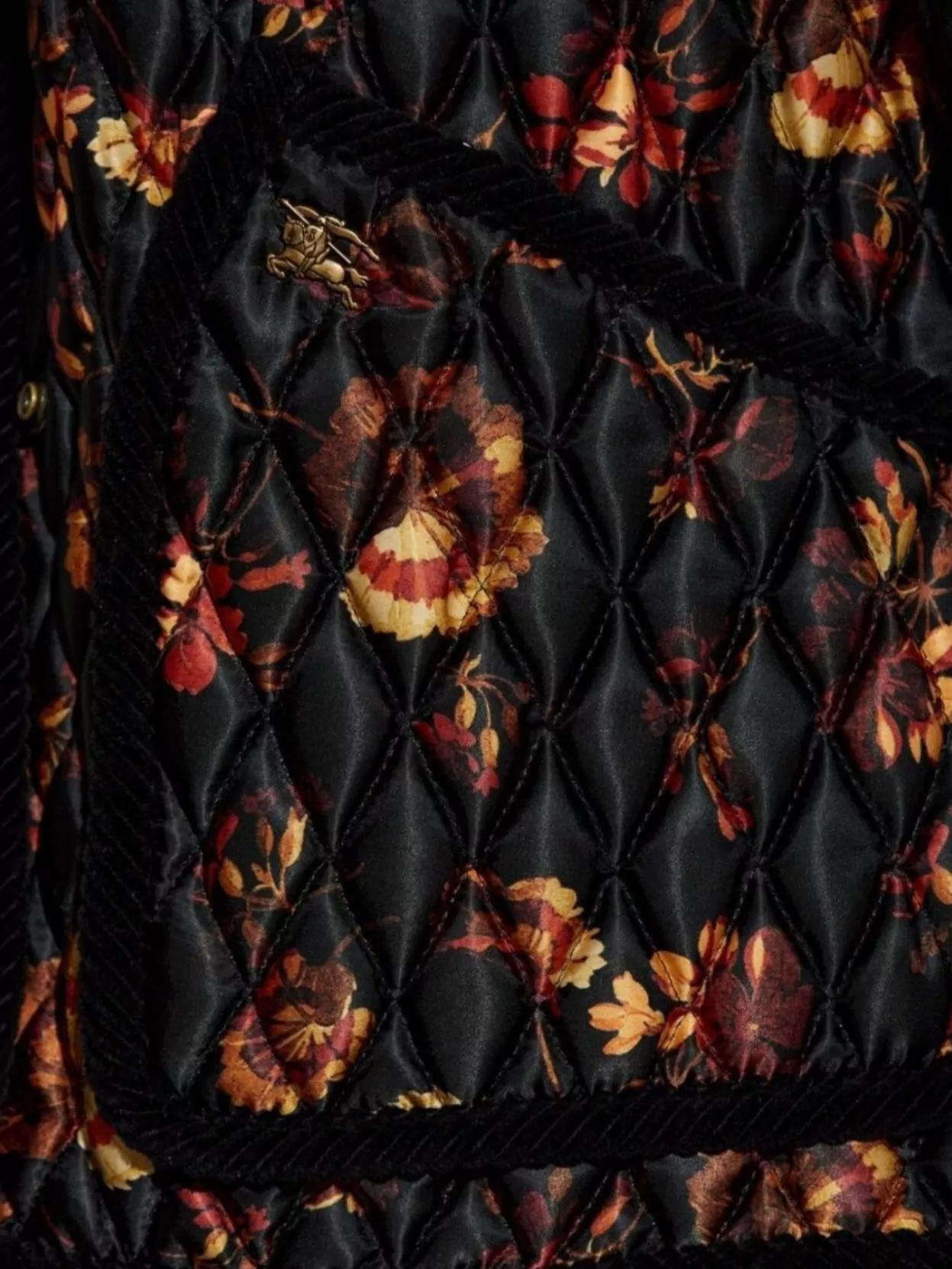 Burberry Floral Quilted Nylon Jacket With Corduroy Collar