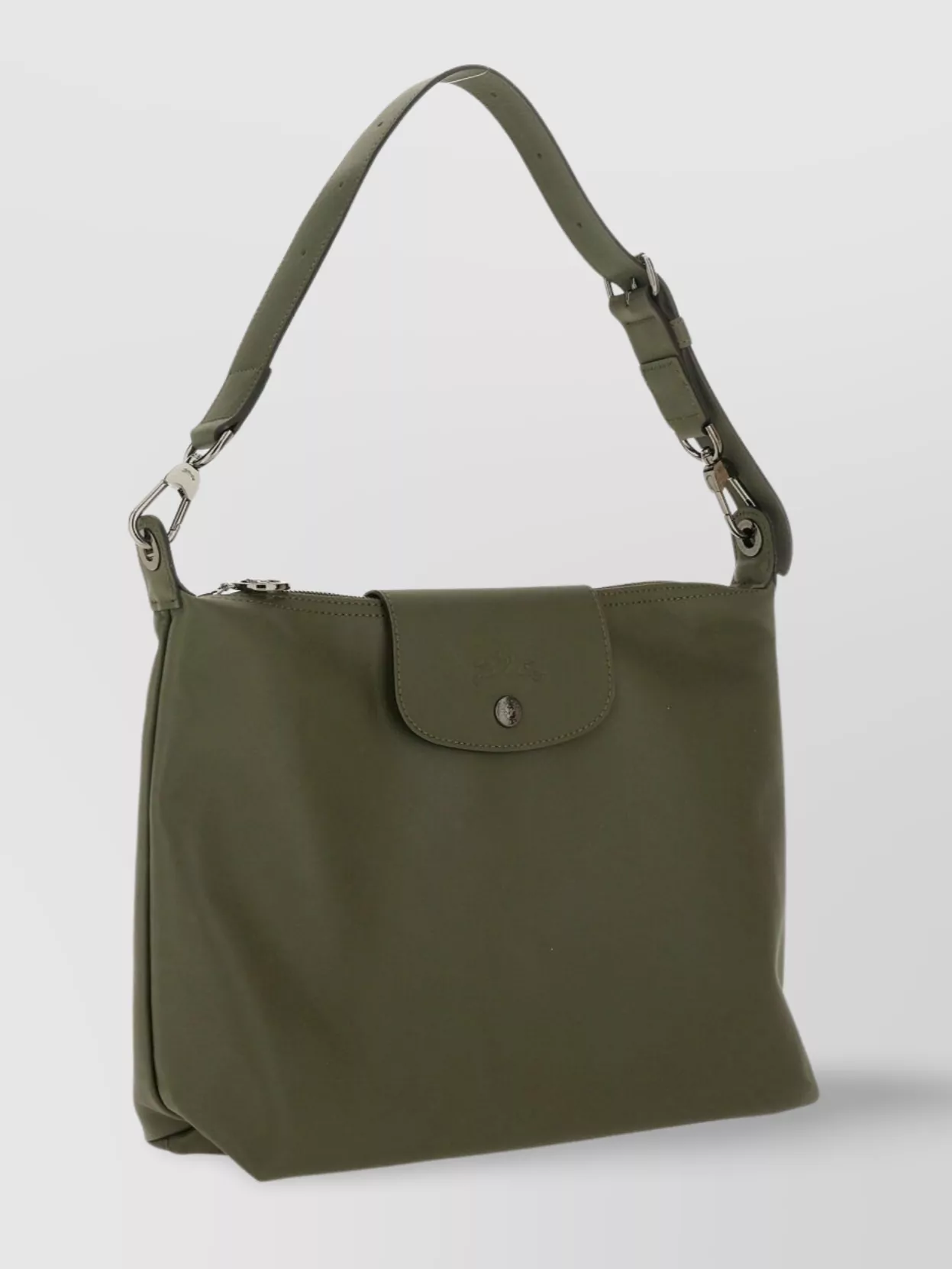 Longchamp Shoulder Bag With Adjustable Strap And Metal Hardware In Green