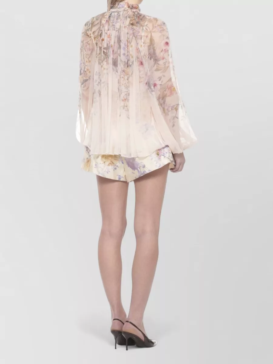Zimmermann Printed Viscose Ruffled V-Neck Long-Sleeve Blouse