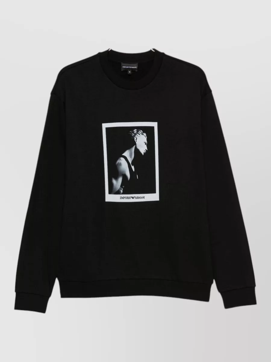Emporio Armani cotton graphic-print crew-neck long-sleeve sweatshirt