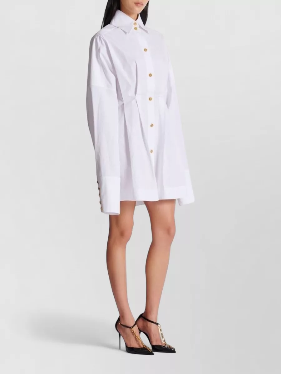 Balmain Knee Length Dress Poplin Pleated Collar Cuffs